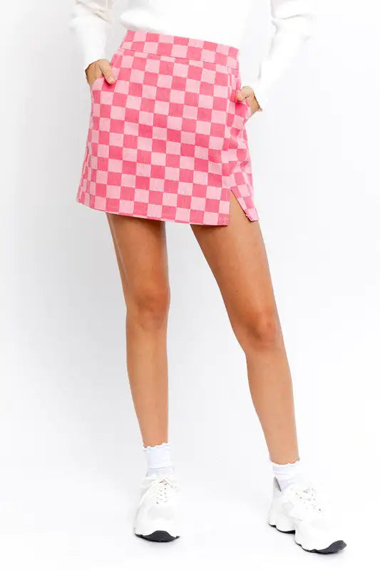 Checkered Print Slit Mini Skirt