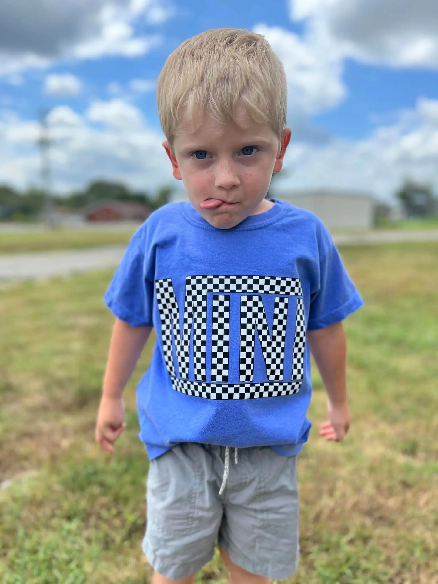 Checkered Mini Youth Blue Tee