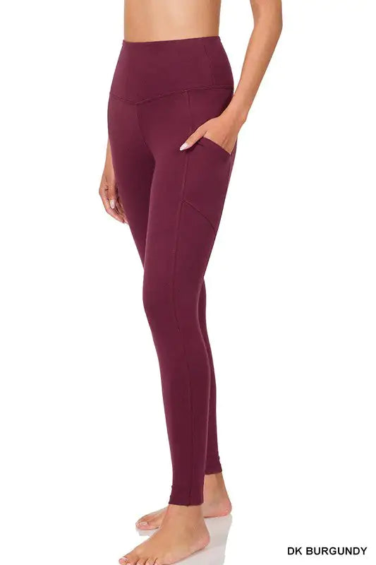 COTTON WIDE WAISTBAND POCKET LEGGINGS