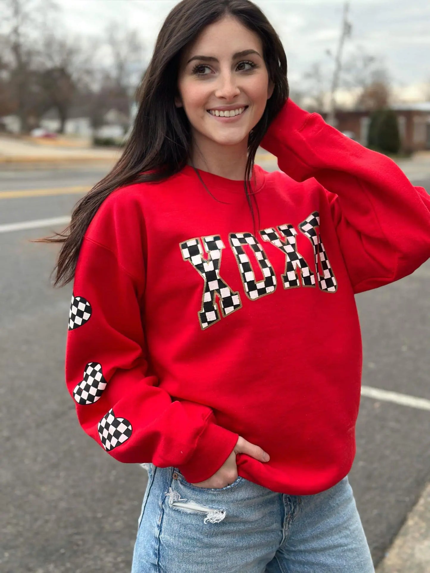 Checkered XOXO Red Sweatshirt