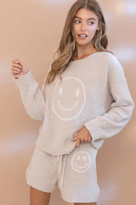 Cozy Smiley Face Shorts Set