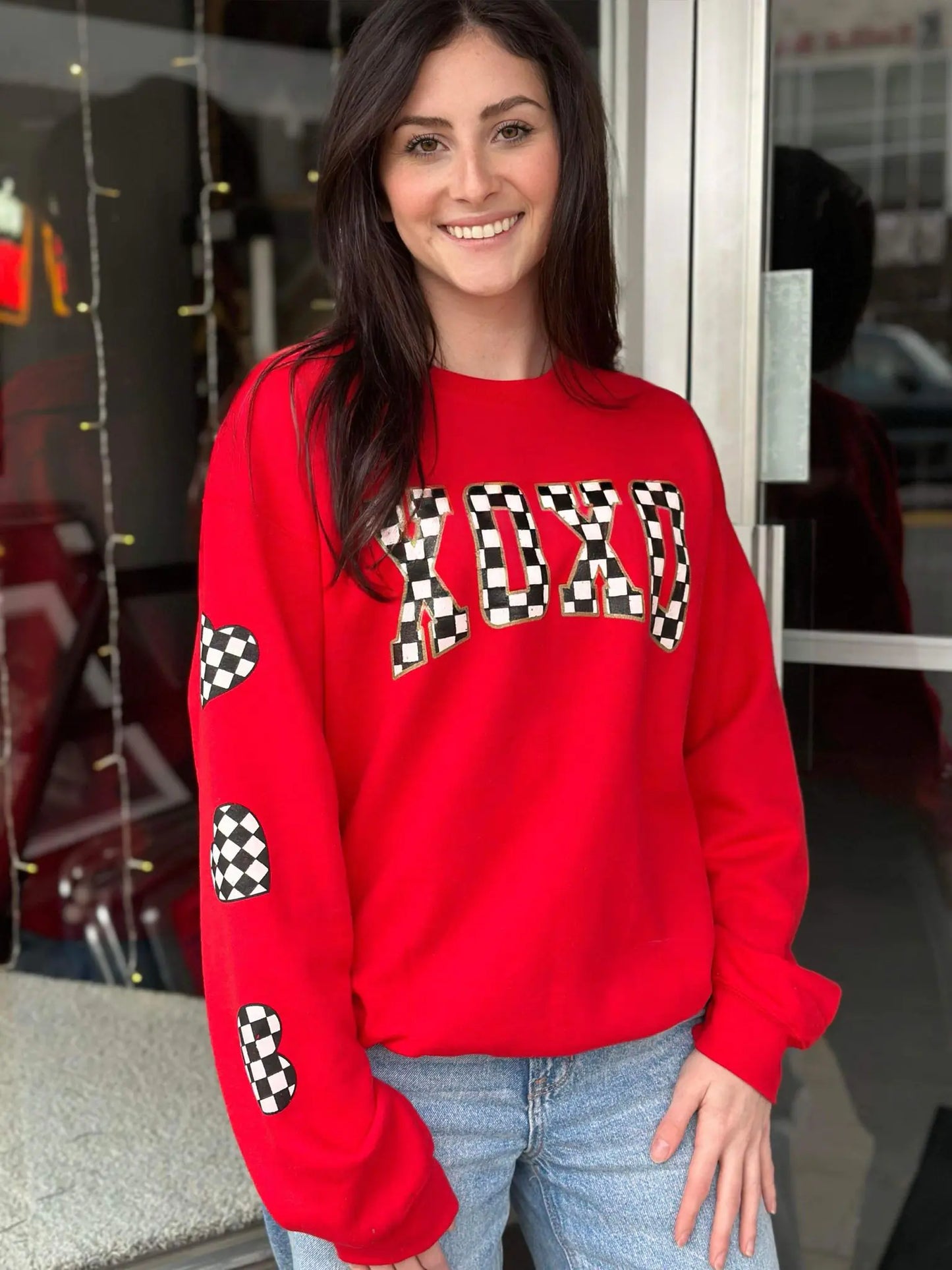 Checkered XOXO Red Sweatshirt