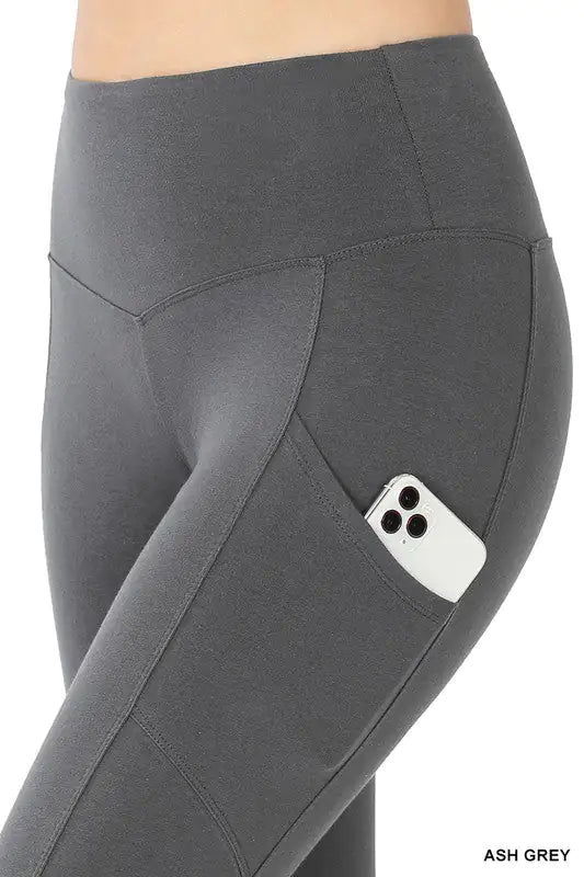 COTTON WIDE WAISTBAND POCKET LEGGINGS