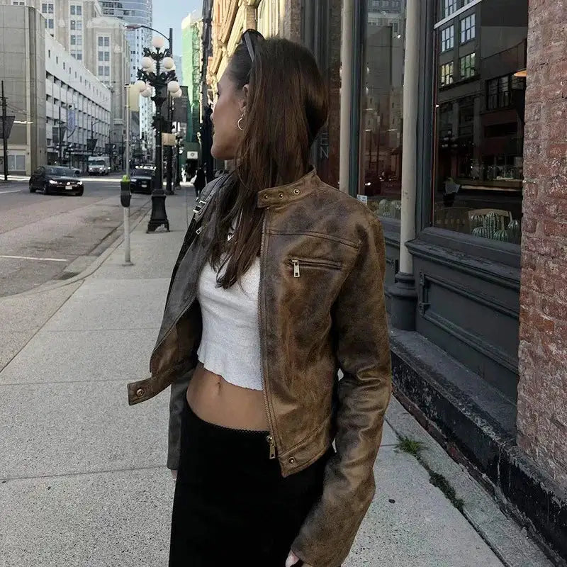 Vintage Zip-Up Faux Leather Jacket