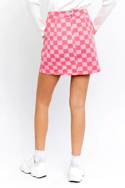 Checkered Print Slit Mini Skirt