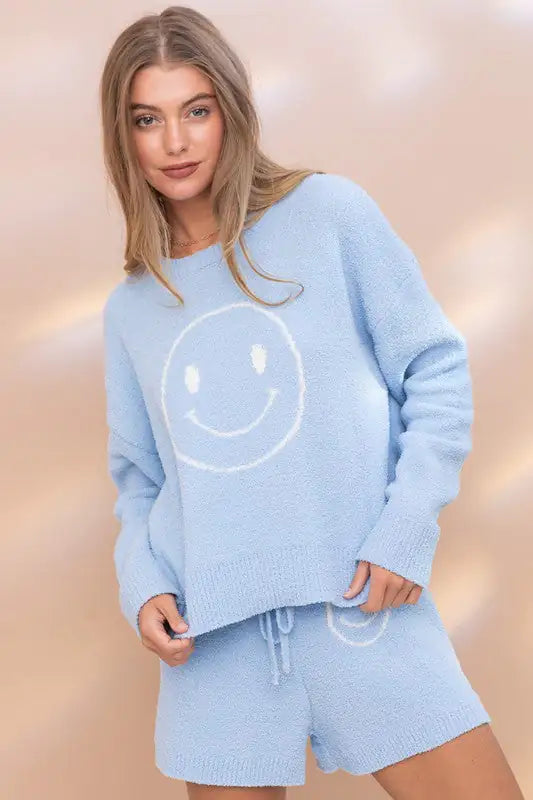 Cozy Smiley Face Shorts Set