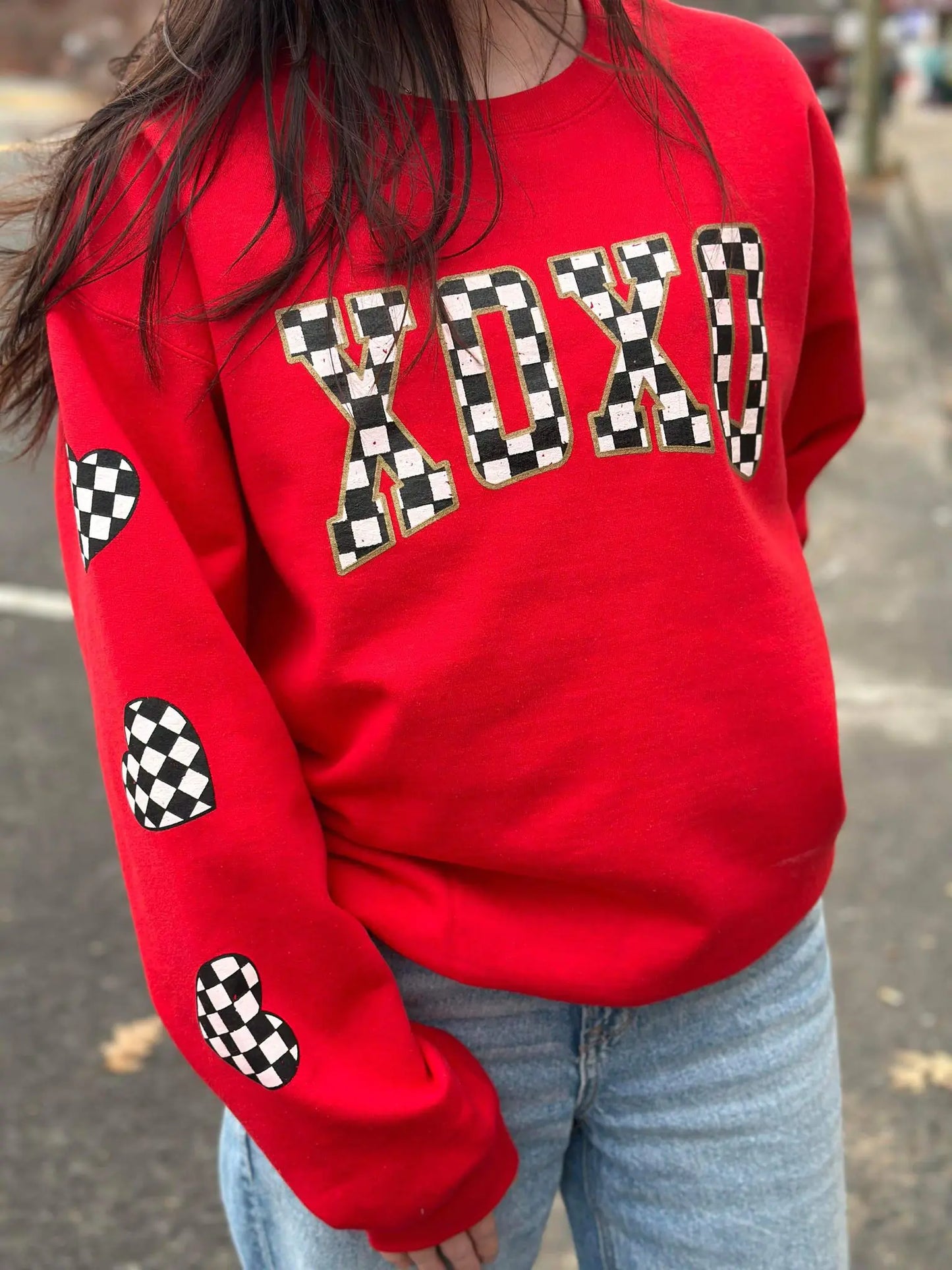 Checkered XOXO Red Sweatshirt