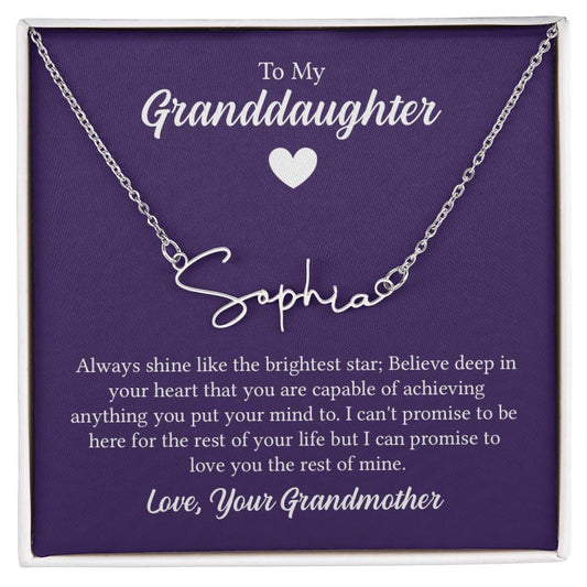 Signature Name Necklace - For Granddaughter From Grandmother