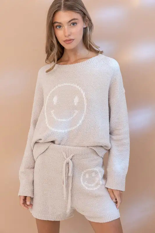 Cozy Smiley Face Shorts Set