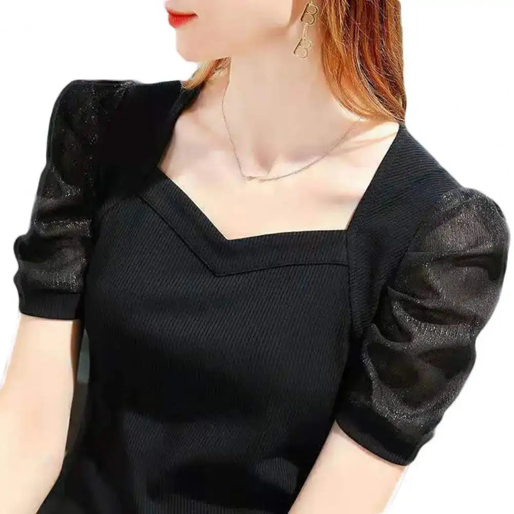 Puff Sleeve Square Collar Blouse