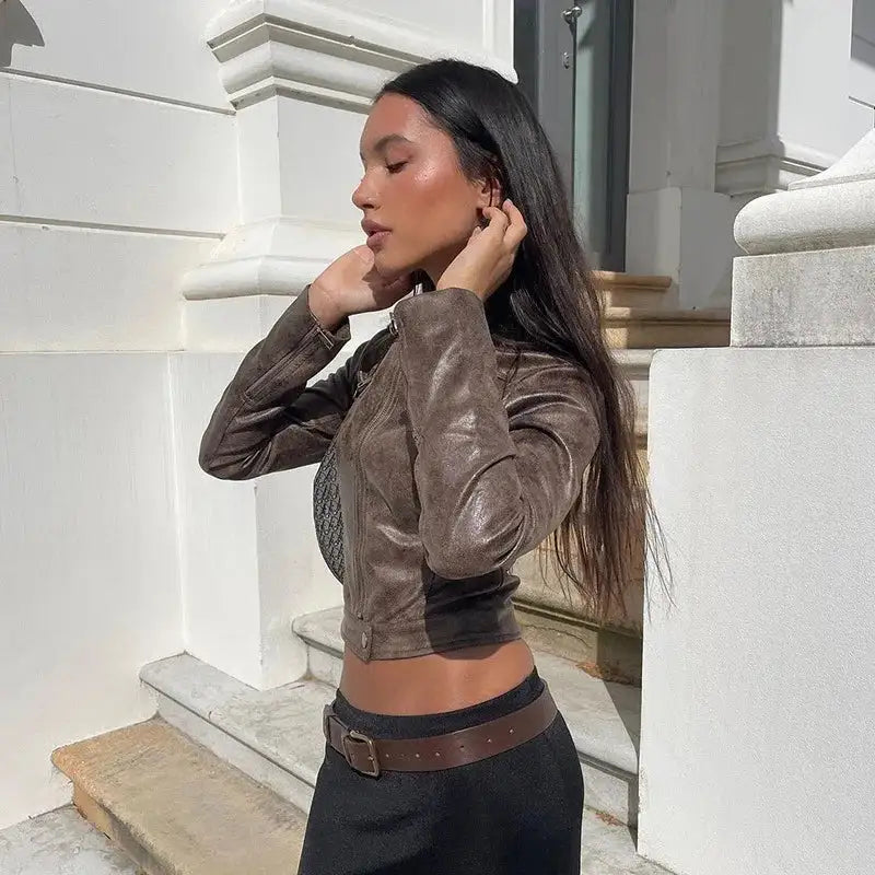 Vintage Zip-Up Faux Leather Jacket