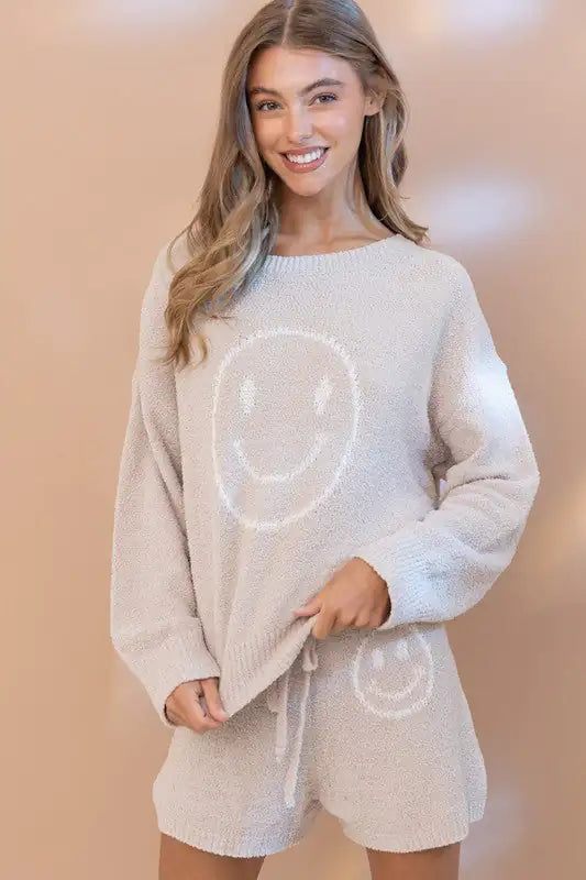 Cozy Smiley Face Shorts Set