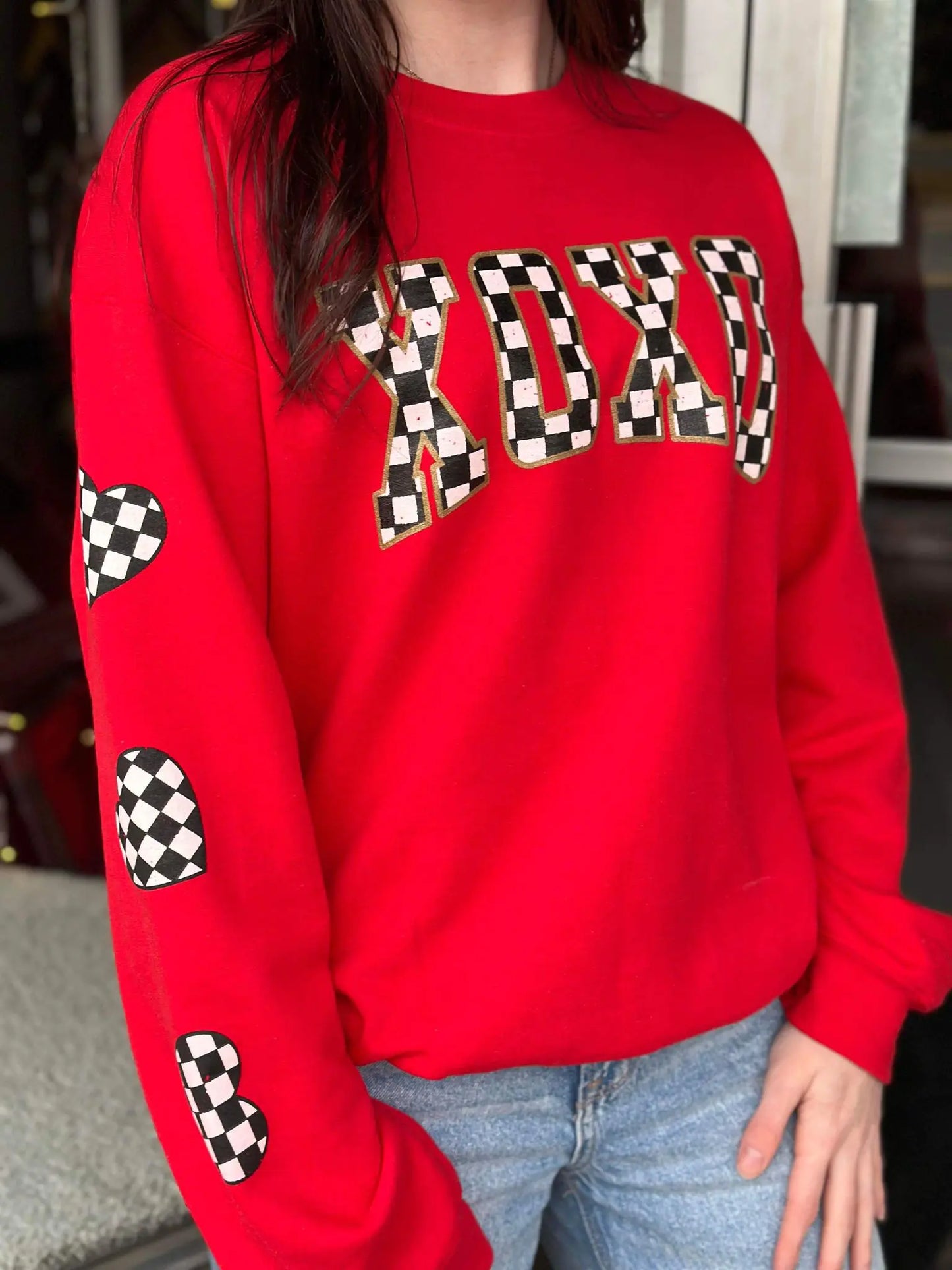 Checkered XOXO Red Sweatshirt