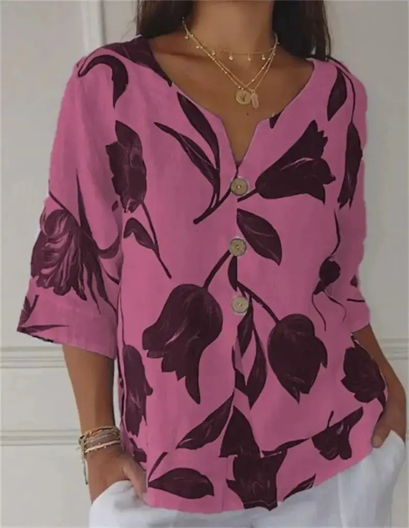 Printed V-Neck Tunic Top