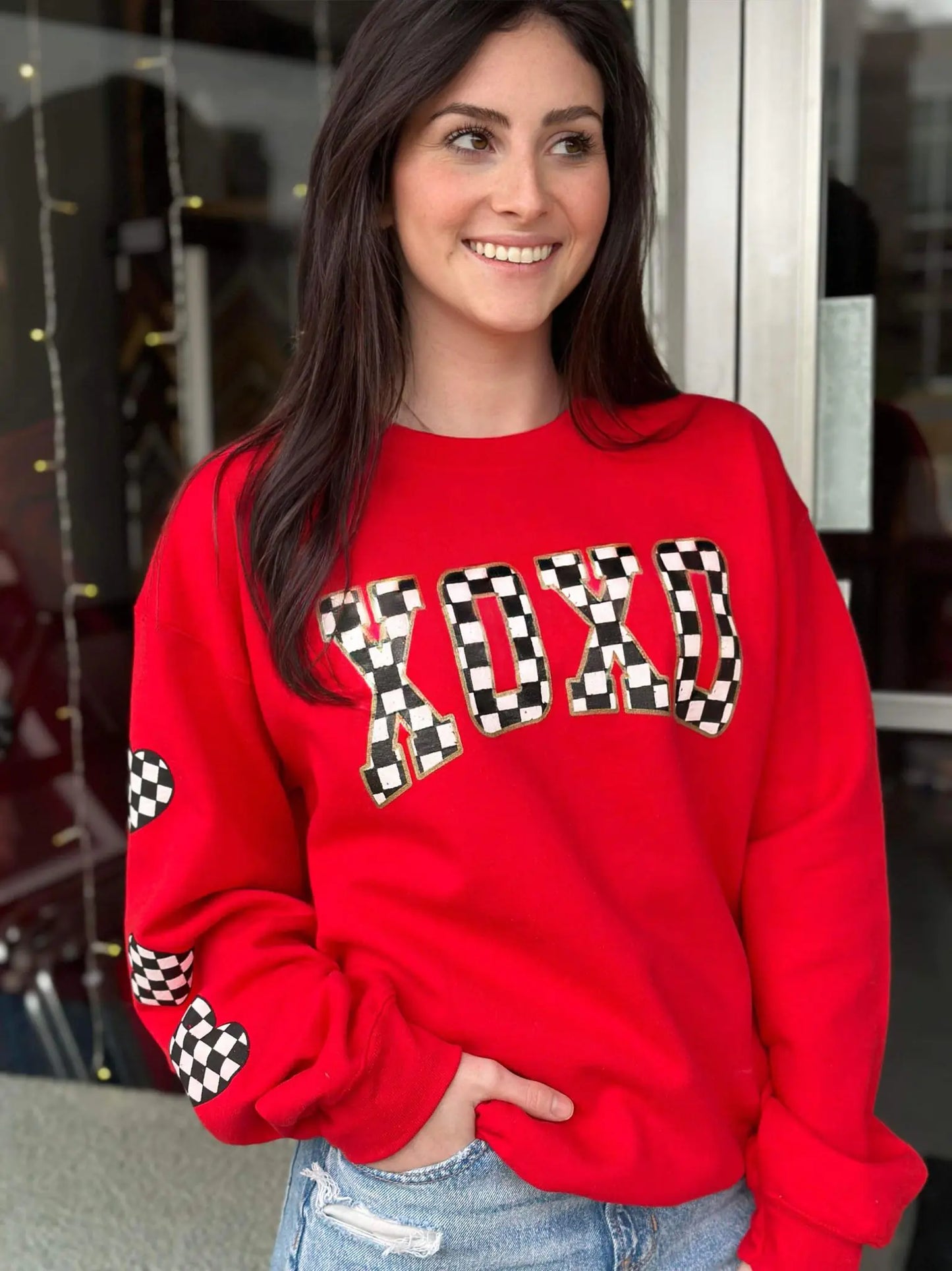 Checkered XOXO Red Sweatshirt