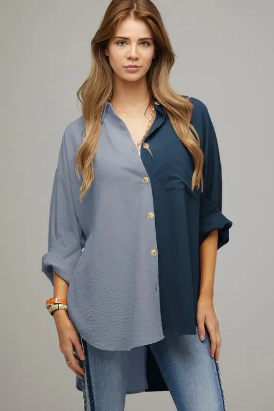 Two Color Button Down Shirt